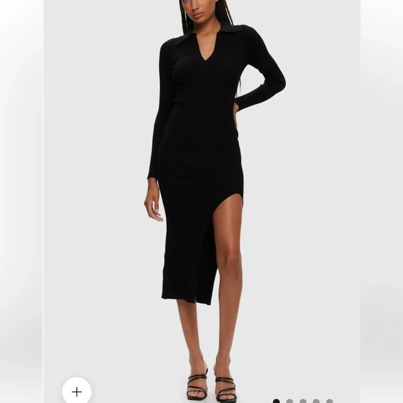 APRICOT collared ribbed knit dress with high slits size 6 - Picture 3 of 10